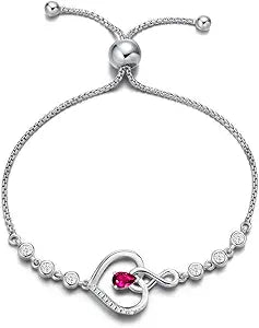 Christmas Gifts Heart Birthstone Bracelets for Women Sterling Silver Genuine or Created Gemstone Tennis Bracelet Infinity Love Jewelry Anniversary Birthday Gifts for Wife Mom Women