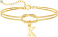 14K Gold Plated Couple Love Knot Initial Bracelets for Women Dainty Statement Letter Charm Bracelet Trendy Jewelry Cute Simple Fashion Chain Bracelets for Friends Gift